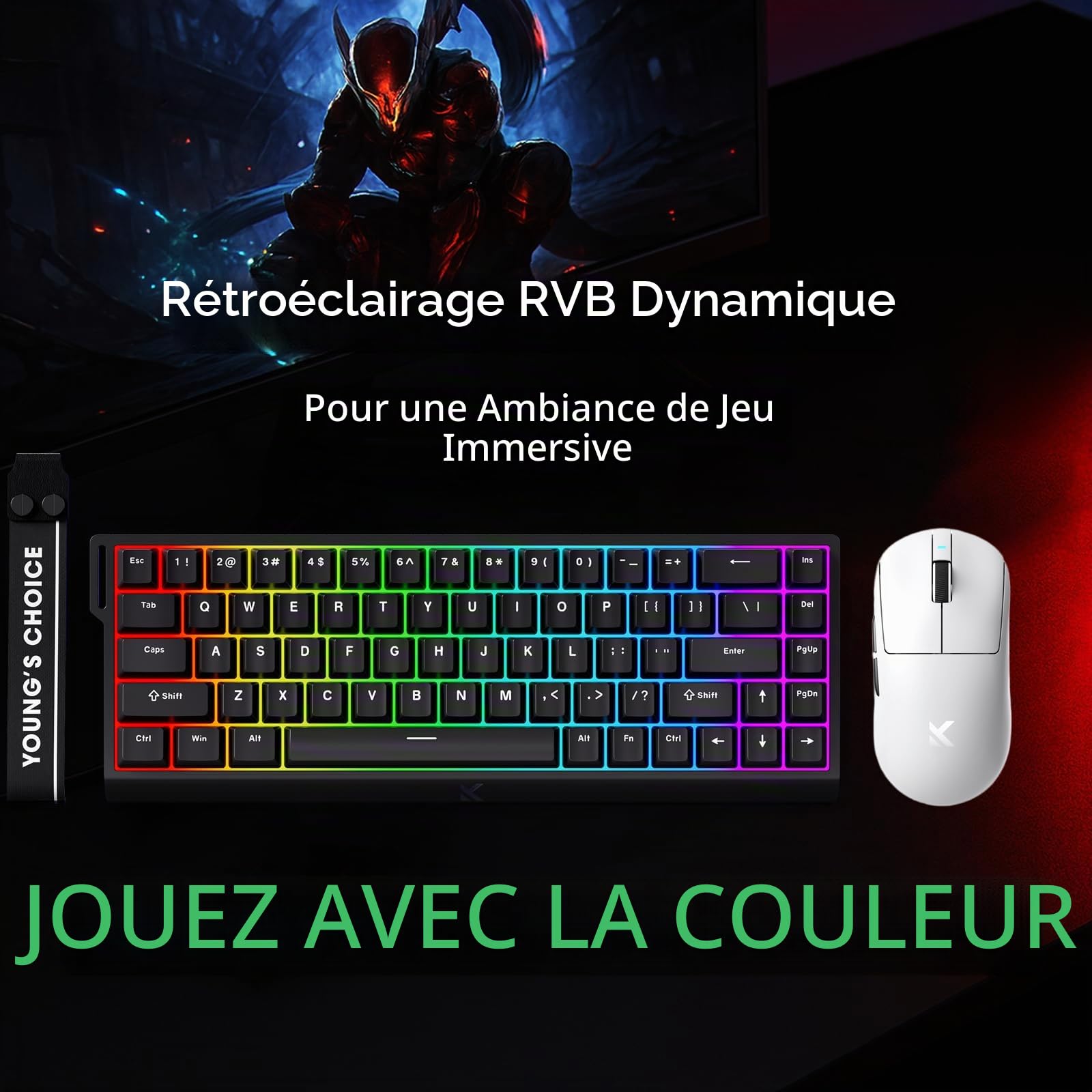 FOXMM x MCHOSE Ace68 HE Clavier Gaming 65% RGB Filaire, Rapid Trigger 8000Hz, Switch Magnétique à Effet Hall Ice Blue Esports, Course Ajustable Ultra Précision 0,005 mm, pour Jeux FPS, Noir