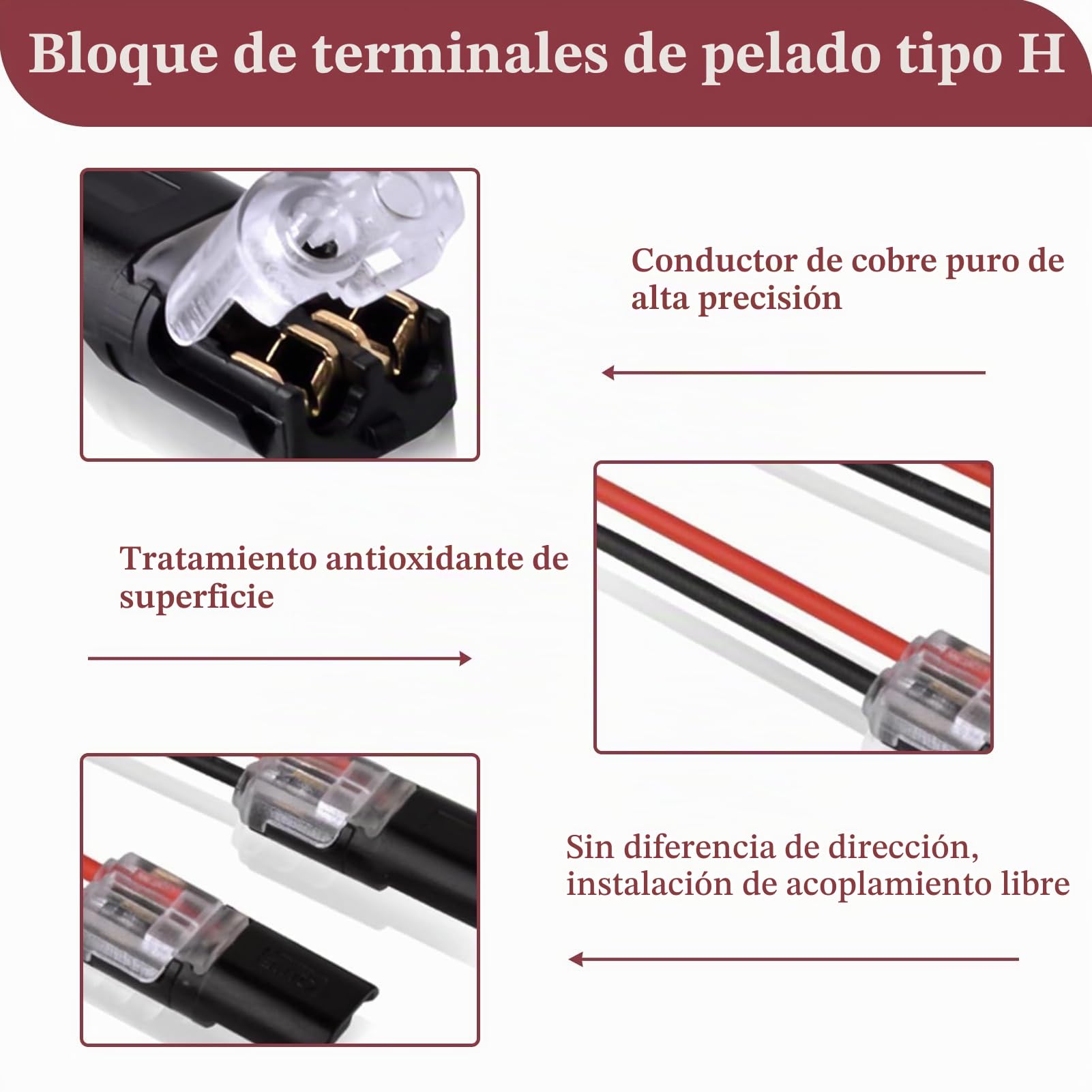 30 Piezas Terminal conector en H, Conectores Eléctricos Rapidos, 2 Pines Conector de Cable, 18-22 AWG Conector Conexión Rápida Cable, Duradero y Reutilizable, para Hogar y Automoción