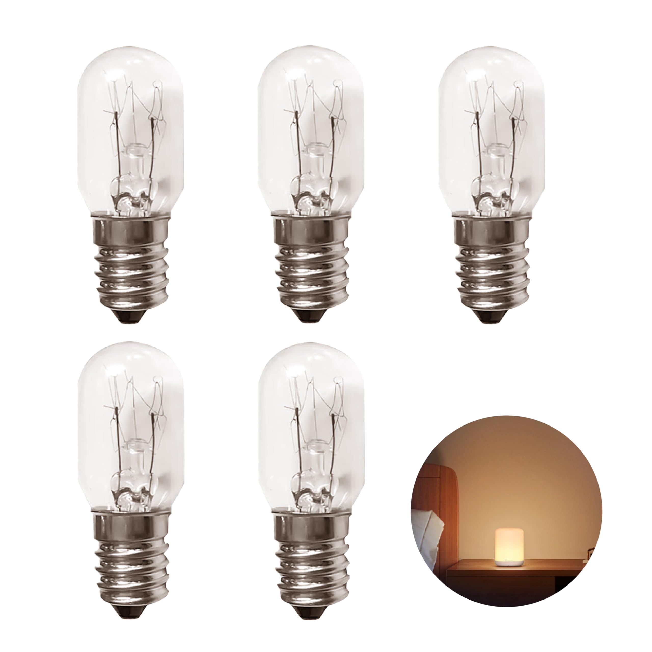 5 Pack E14 Salt Lamp Bulbs, 230V Screw Salt Lamp Bulbs 15W Small Screw in Light Bulb T20 Appliance Light Tubular Bulb Mini Wax Warmer Light Bulb for Sewing Machine Salt lamp Freezer Refrigerator