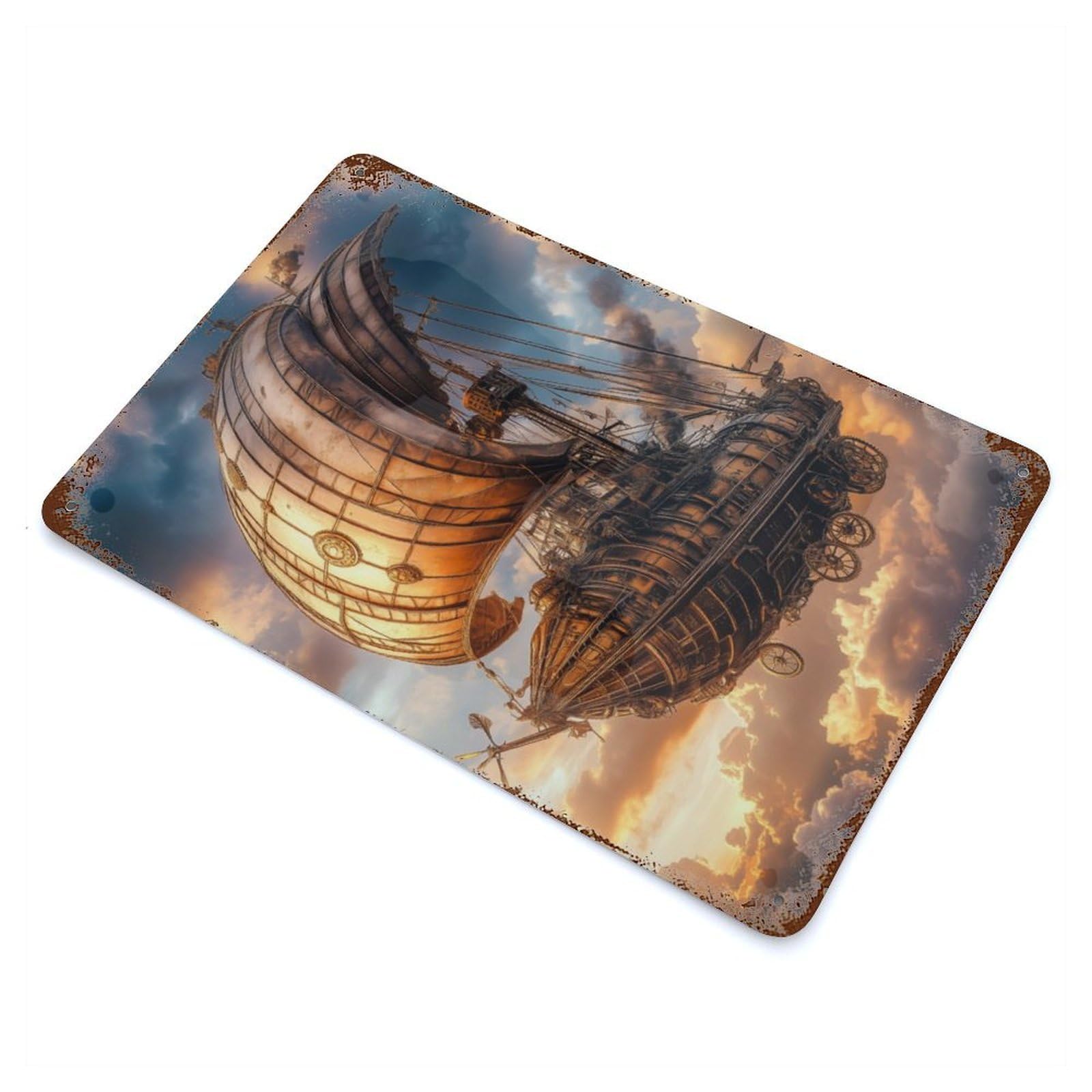 Vintage Rust Metal Sign Steampunk Airship 11.8"x7.9", Decorative Metal Wall Art for Basement, Hobby Room And Garage Decor