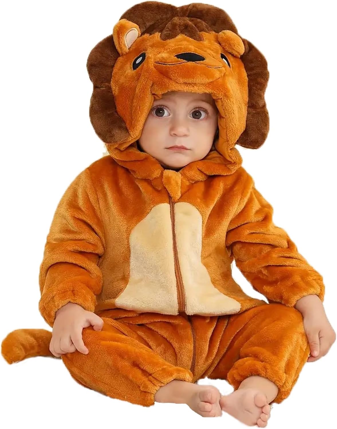 DarkCom Unisex Baby Lion Costume Animal Onesie Toddler Hooded Romper Halloween Kids' Christmas Pajamas