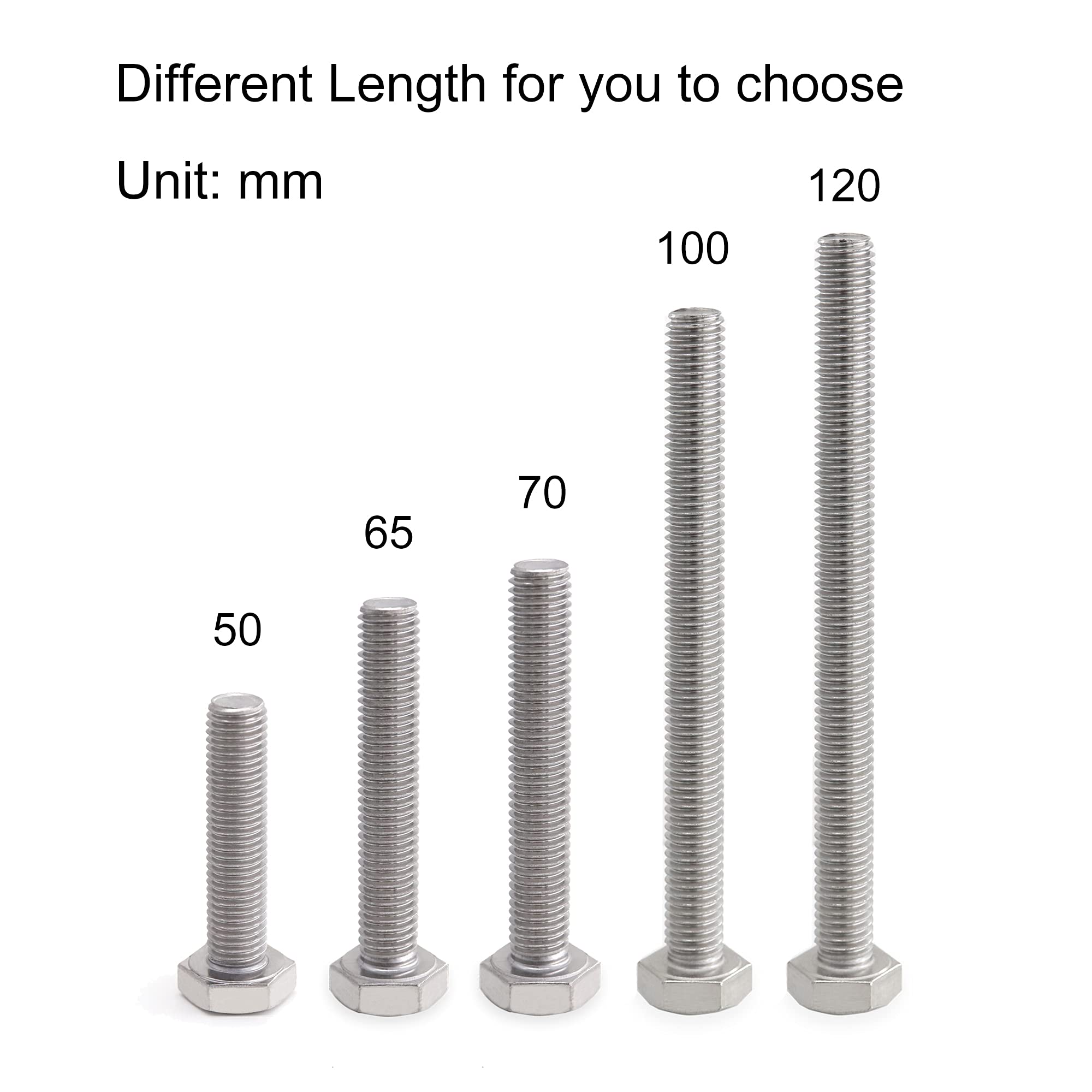 VictorsHome M10 Hex Bolts Screws, M10-1.5 x 65mm 304 Stainless Steel Fully Threaded Hex Head Bolt 5pcs, M10x65mm - Image 4