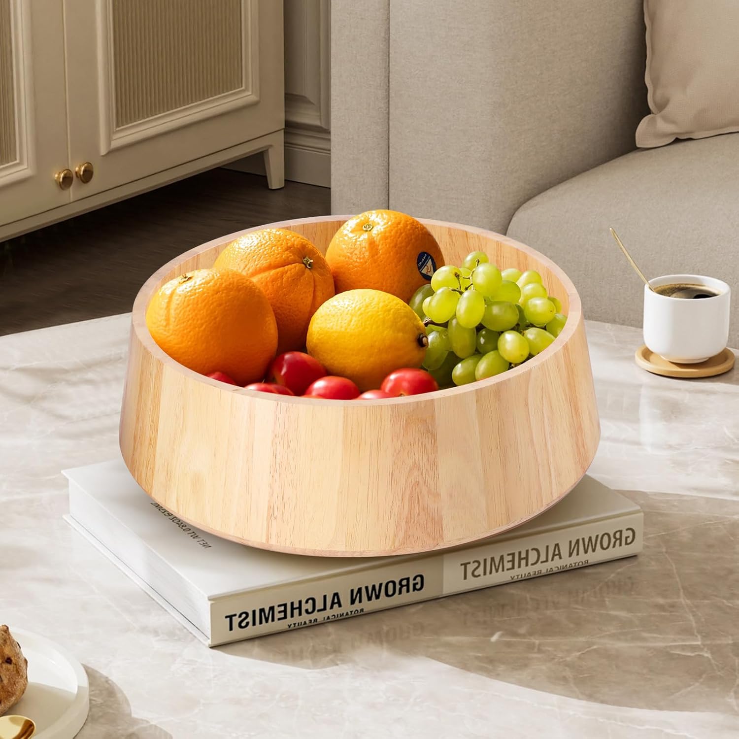 Wooden Fruit Bowl for Kitchen Counter,14.2 inch Large Decorative Fruit Bowl,Wood Serving Bowl for Fruits, Salad, Perfect Centerpiece for Table, Counter(Natural Finish)