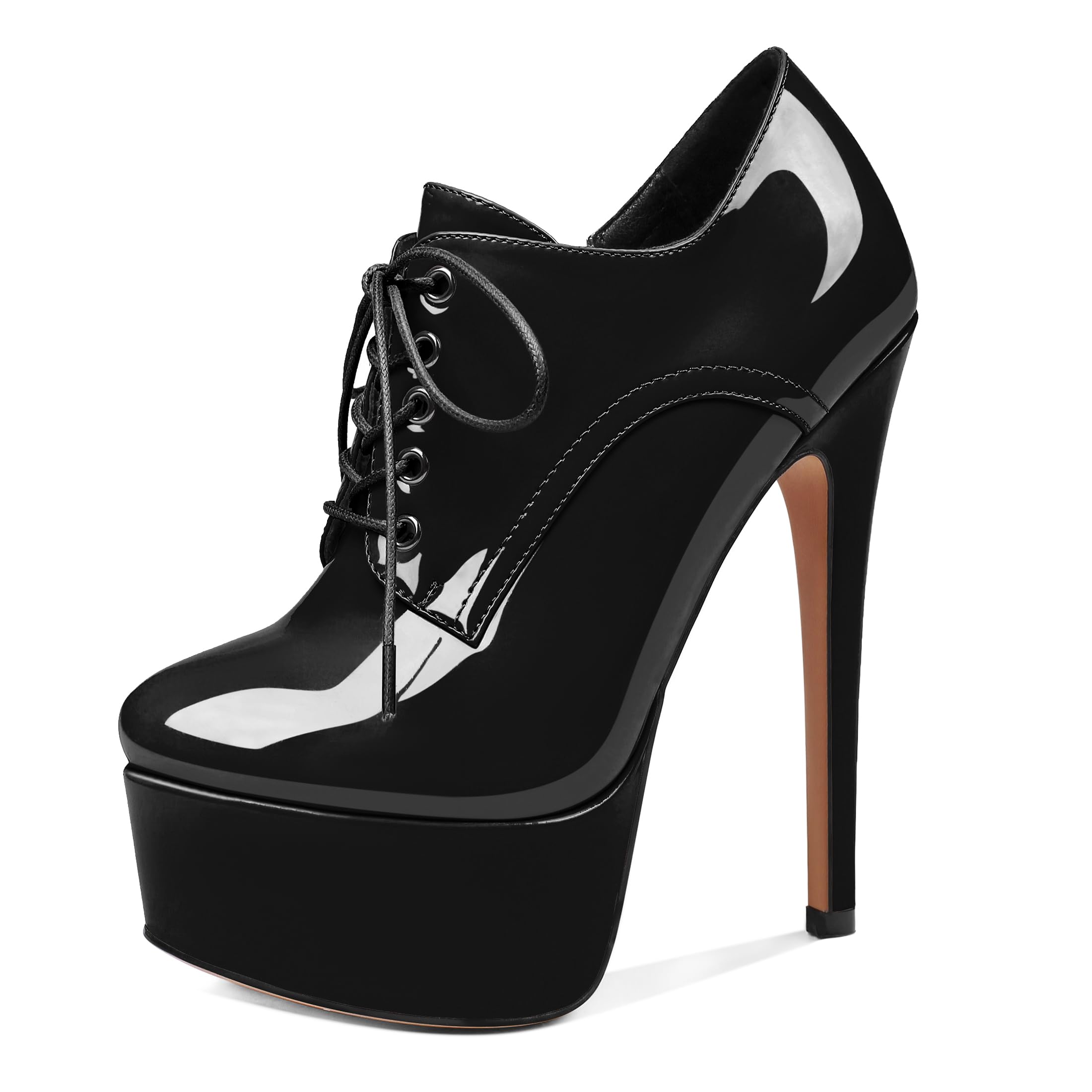 SAMMITOP Women's Round Toe Lace Up Ankle Boots Platform High Heel Pumps Party Dress Shoes: 6 Black