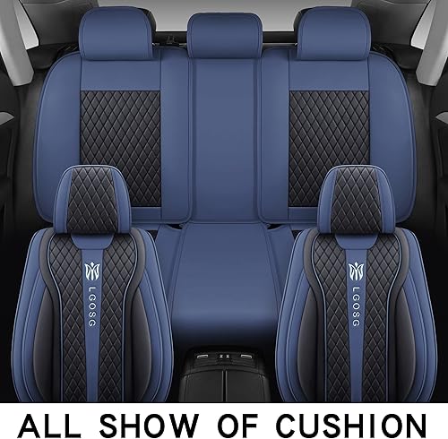 Miniatura 3 de LGOSG - Juego completo de fundas de cuero para asientos delanteros y traseros para sedán, SUV, 5 asientos, ajuste universal (negro naranja)