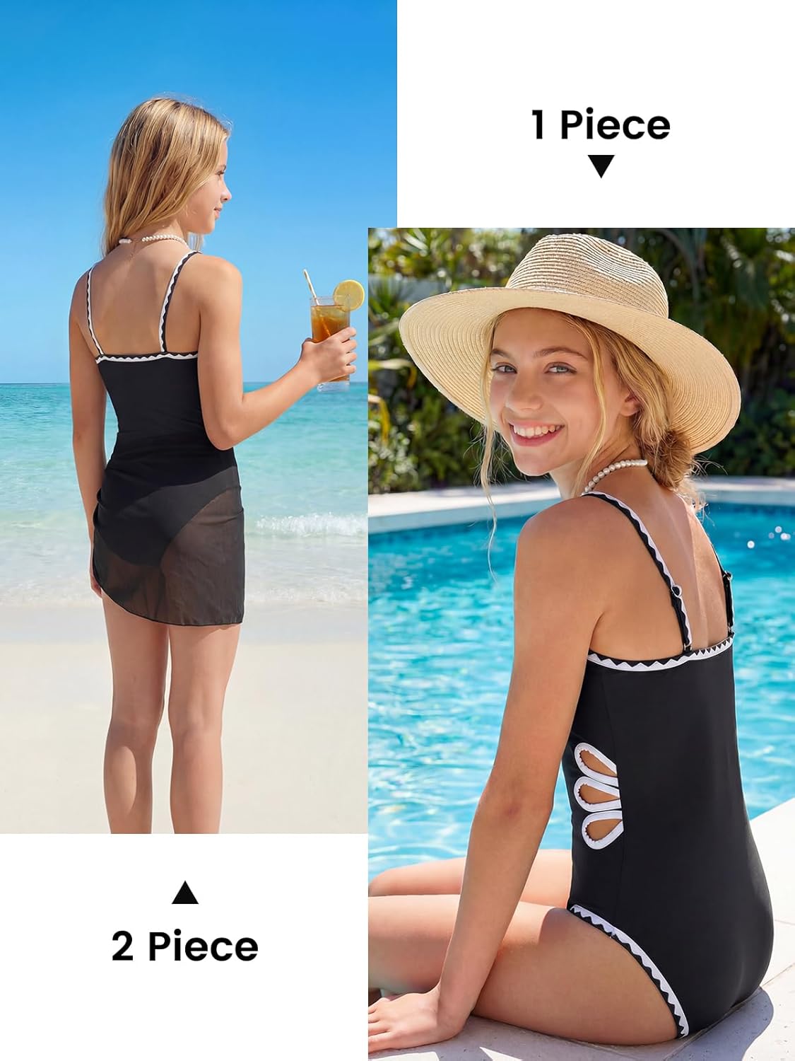 JiAmy Girls Swimsiut One Piece Bathing Suits Cut Out Swimwear with Mesh Cover Up Skirt Adjustable Straps 7-16Y - Image 4