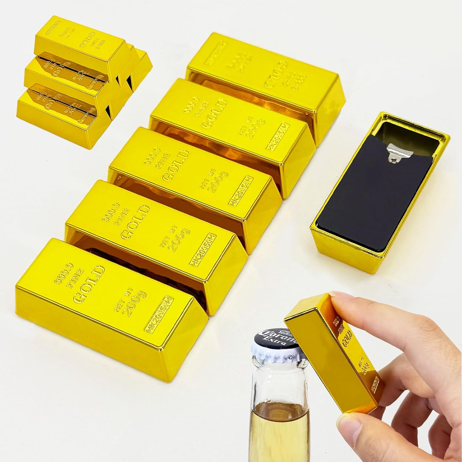 Gold Billion Magnetic Bottle Opener – Multi-Functional Party Gadget for Men & Event Lovers, Opens Bottles & Clings to Fridge, Fun Gag Gift for BBQs, Adult Gatherings (6-Pack)