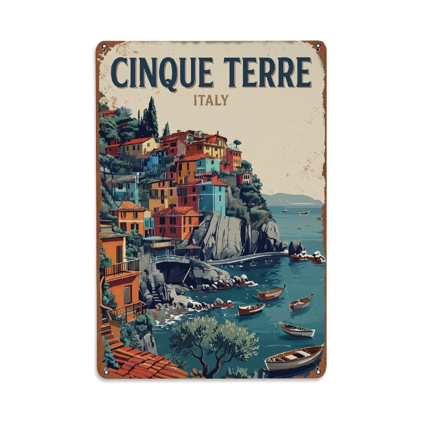 Yrnq 08X12inch Vintage Style Vintage Travel Cinque Terre Italy Refined Metal Tin Sign
