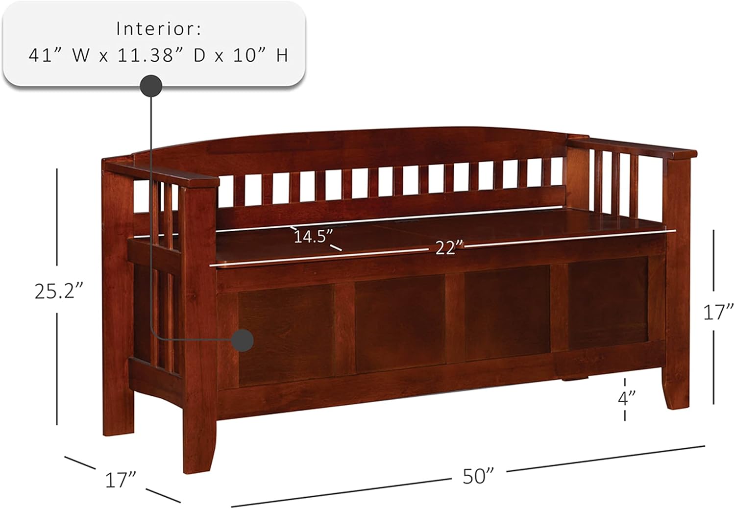 Linon Jenner Walnut Split Seat Storage Bench