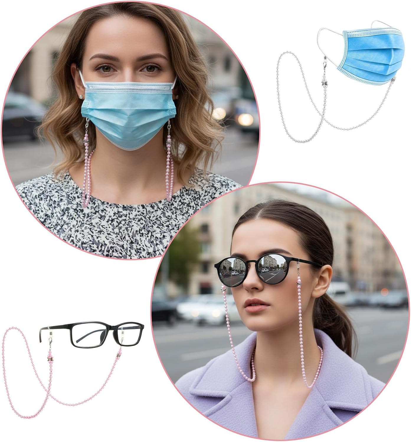 Eyeglass Lanyards for Women, Acrylic Pearl Glasses Chain for Women Stylish Eyewear Retainer Lanyard for Sunglasses & Masks