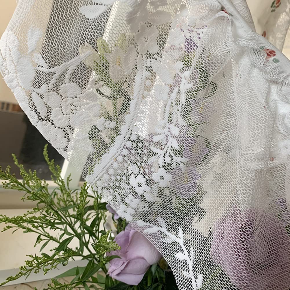 Weißes Blumenmuster Küche Kurze Vorhänge, Schiere Spitze Scheibengardine, Landhaus Semi Verdunkelungs Gardinen, 2 Panels (Size : HxW100x170cm/39x67inch)