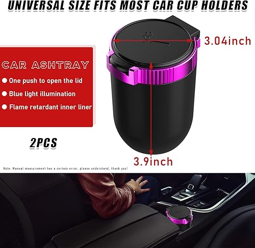 Miniatura 13 de Cenicero de automóvil con tapa, cenicero desmontable inoxidable sin humo, mini bote de basura portátil para vehículo con luz LED azul, accesorios