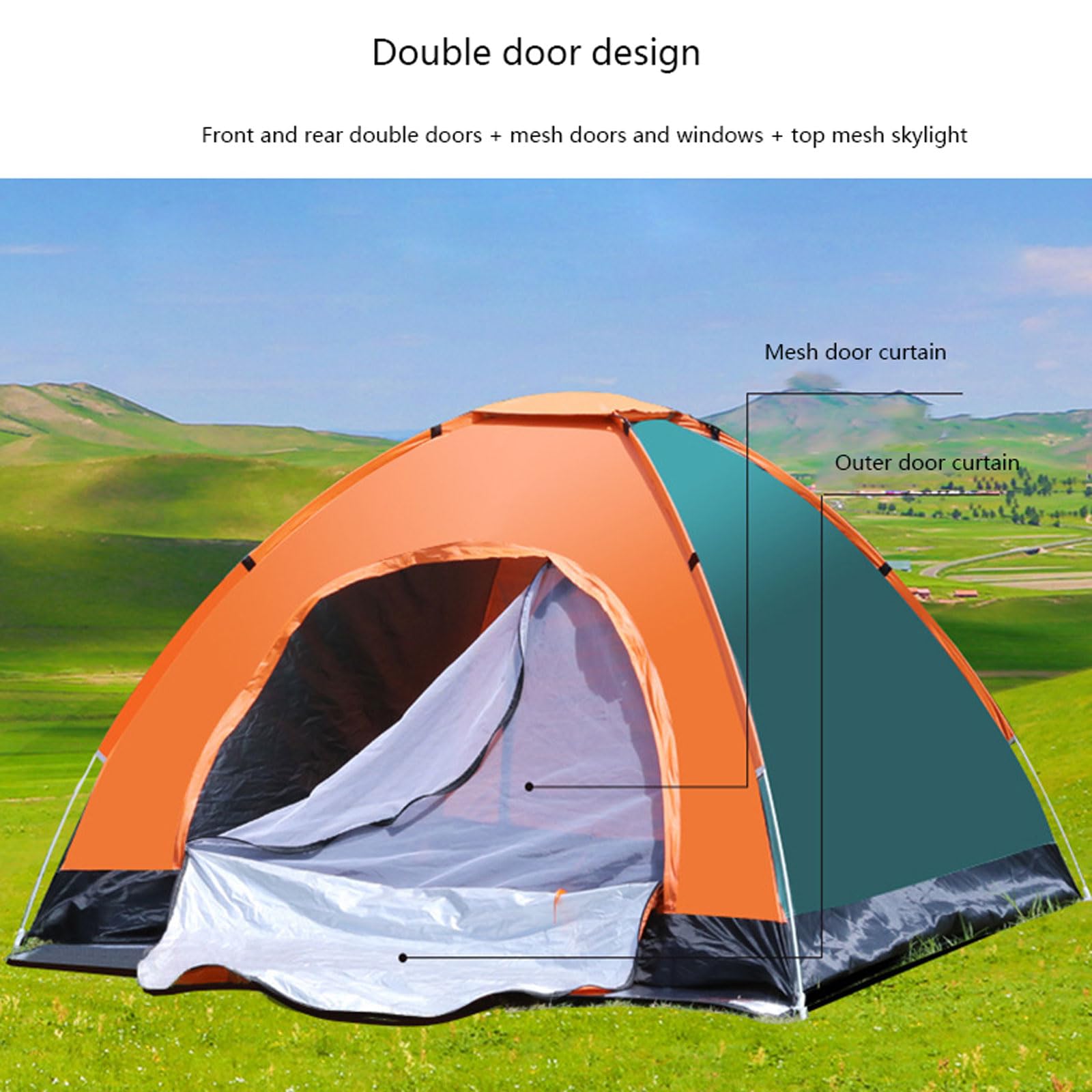 Tenda da Campeggio Leggera Tenda Campeggio 2-4 Persone,Impermeabile Antivento Tenda a Due Porte Tenda Pop-up da Campeggio Automatica Tenda Pieghevole Facile da Montare per Outdoor,Escursionismo