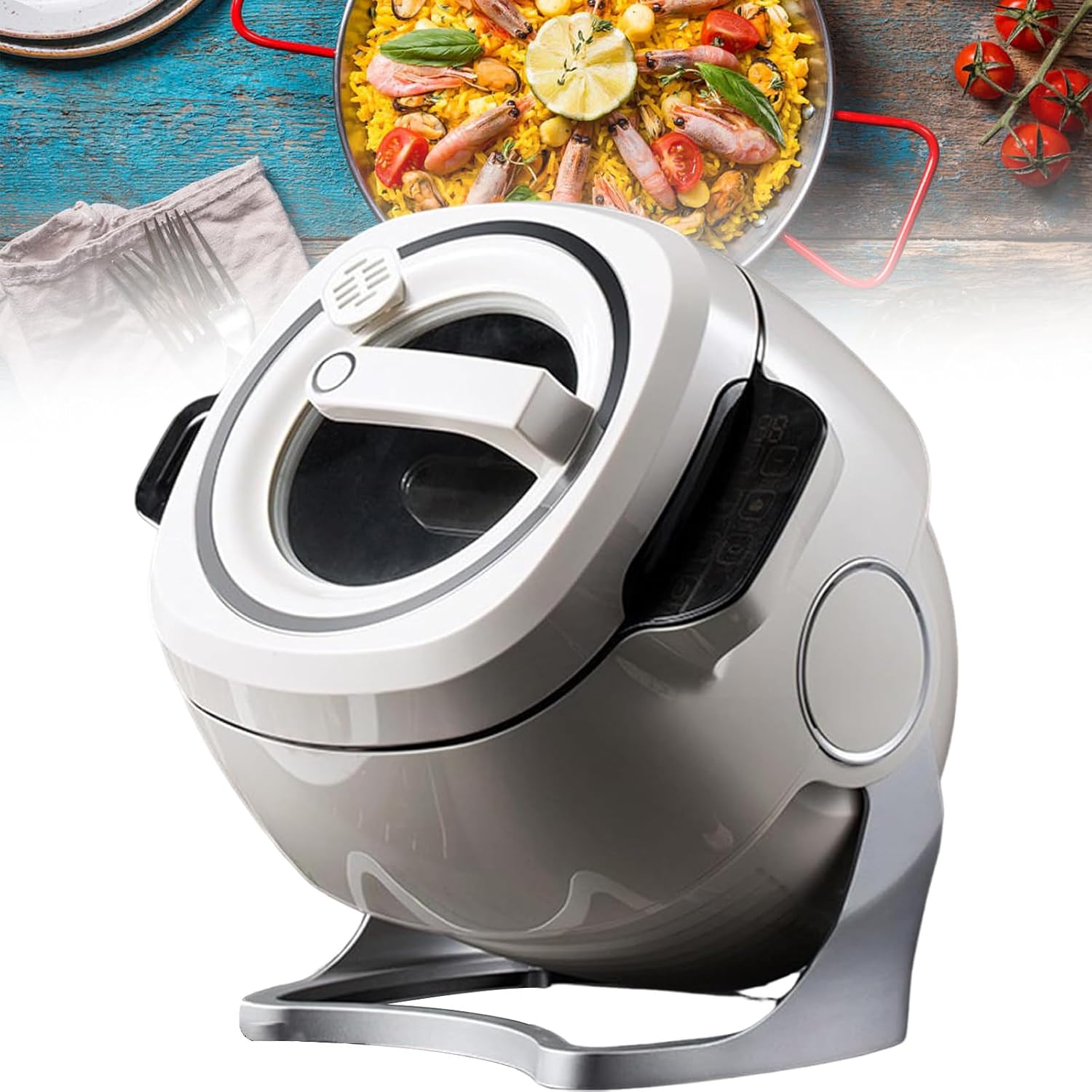 Cooking Machine, 6L Portable Automatic Stir Fry Cooker, with Smart Touch Panel and 360° Rotating Inner Pot, 6l Large Capacity, 3D All-Round Heating, for Stir-Frying, Stewing, Cooking 220V