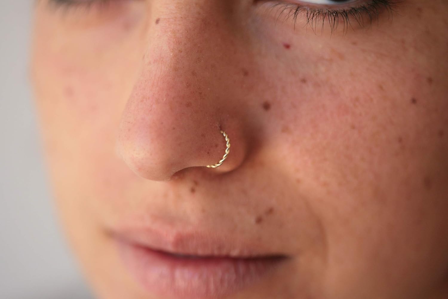 14K Rose Gold Nose Ring. 7mm Diamater 22g (0.6 mm) Dainty Rope Ear or Nose Hoop, Boho Indian Minimalist Tribal Handmade Piercing Jewelry, Good for: Nostril, Septum, Tragus, Helix, Cartilage, Daith, Rook - Image 9