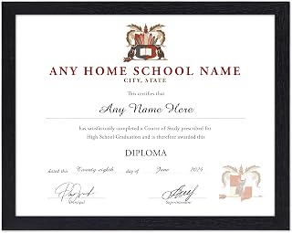 Personalized Custom Home School Family Academy, High School Novelty Diploma, Certificate Award Education Class Student Teacher Graduate, Choice of Color, Option to Frame, Owl Emblem - 8.5" by 11"
