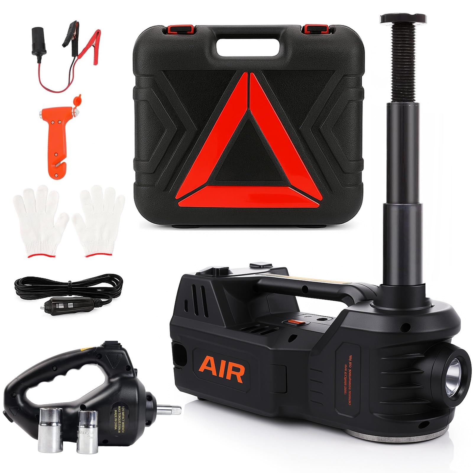 STANDTALL Electric Car Jack Kit 5 Ton 12V Hydraulic Floor Jack with Impact Wrench and Tire Inflator Pump Lift Jack with LED Light for SUV Sedan Truck Road Emergency Tire Change