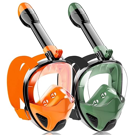 Ezire Full Face Snorkel Mask, 2-Pack Snorkeling Diving Mask with Action Camera Mount, Easy Breath Anti-Fog Anti-Leak Design for Adults (L/XL)