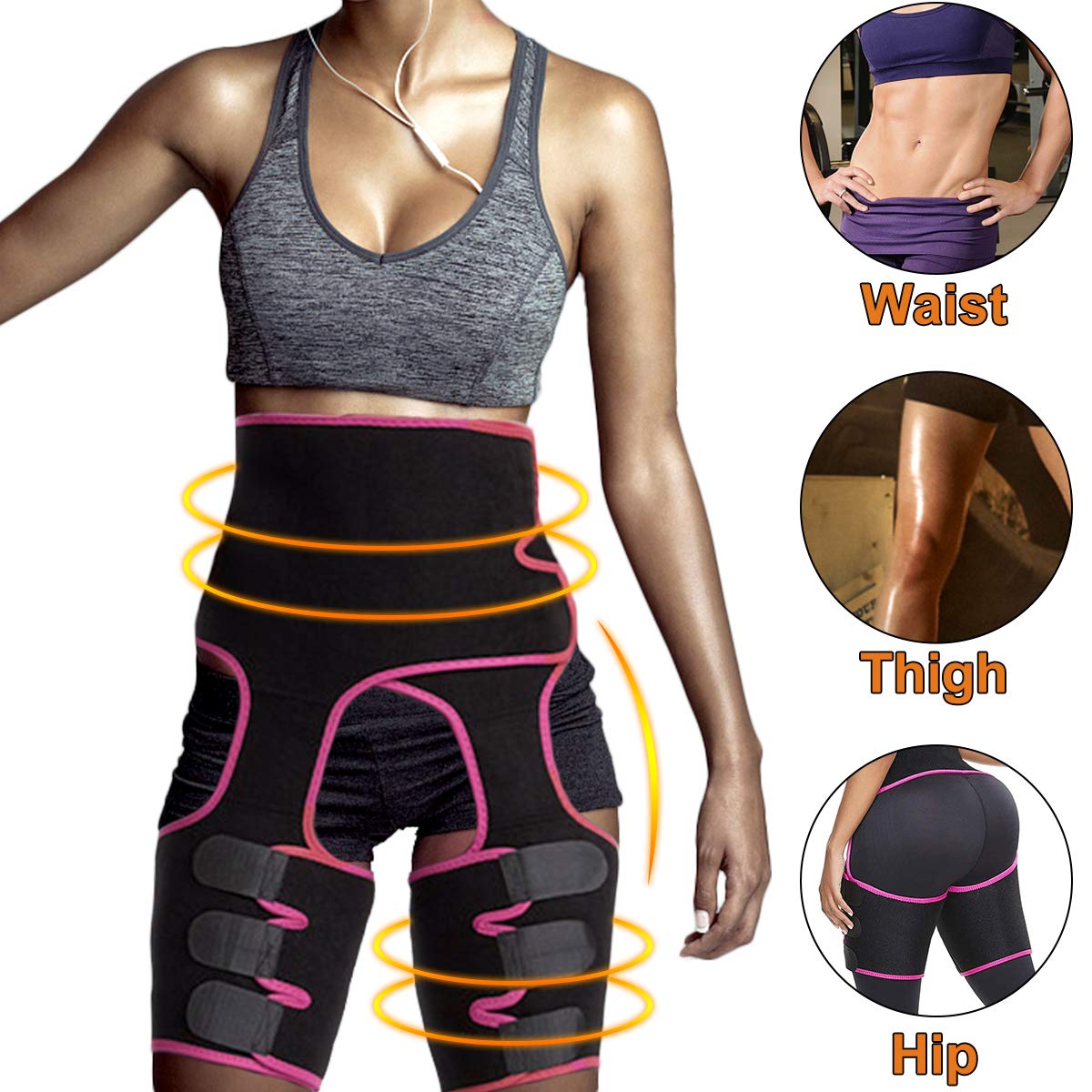 High Waist Thigh Trimmer, 3-in-1Waist Trainer Belt, Hip Lift Slimming Belt, Waist Trainer for Women, Adjustable Breathable Hip Body Shaping Trimmer for Women Aerobic Exercise Workout-Rose Red L/XL