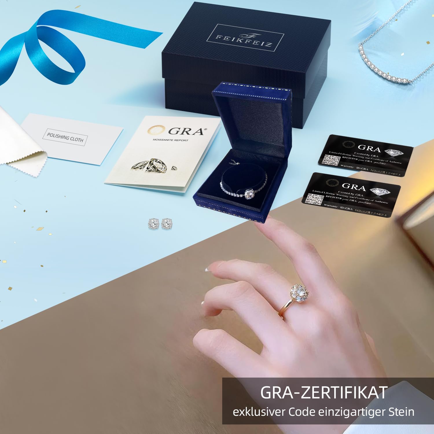 Anello da donna con moissanite, argento 925 placcato oro bianco 18 carati, moissanite creato in laboratorio, anello aperto regolabile, anello in argento, anello di fidanzamento, regalo di gioielleria