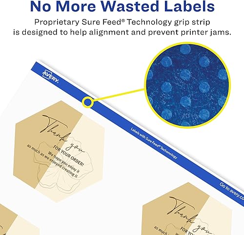 Miniatura 4 de Avery Etiquetas hexagonales impermeables duraderas, tecnología Sure Feed, 2-12" x 2-5764", 150 en total, etiquetas impermeables resistentes al