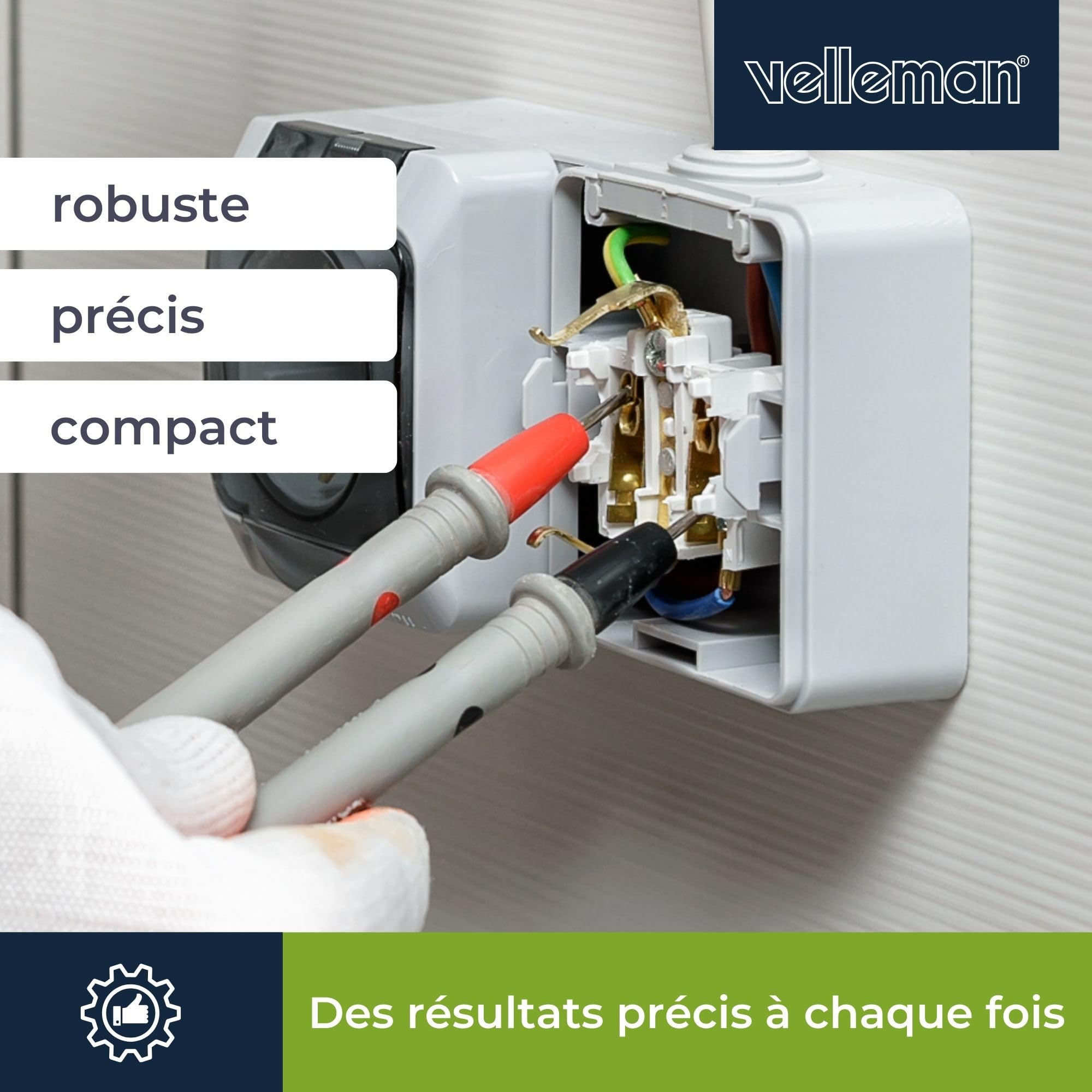 Velleman Multimètre numérique, sans contact, pour la mesure de courant CA/CC, tension CA/CC, résistance, fréquence, capacité, diodes et continuité, avec cordons de mesure, avec maintien des données,