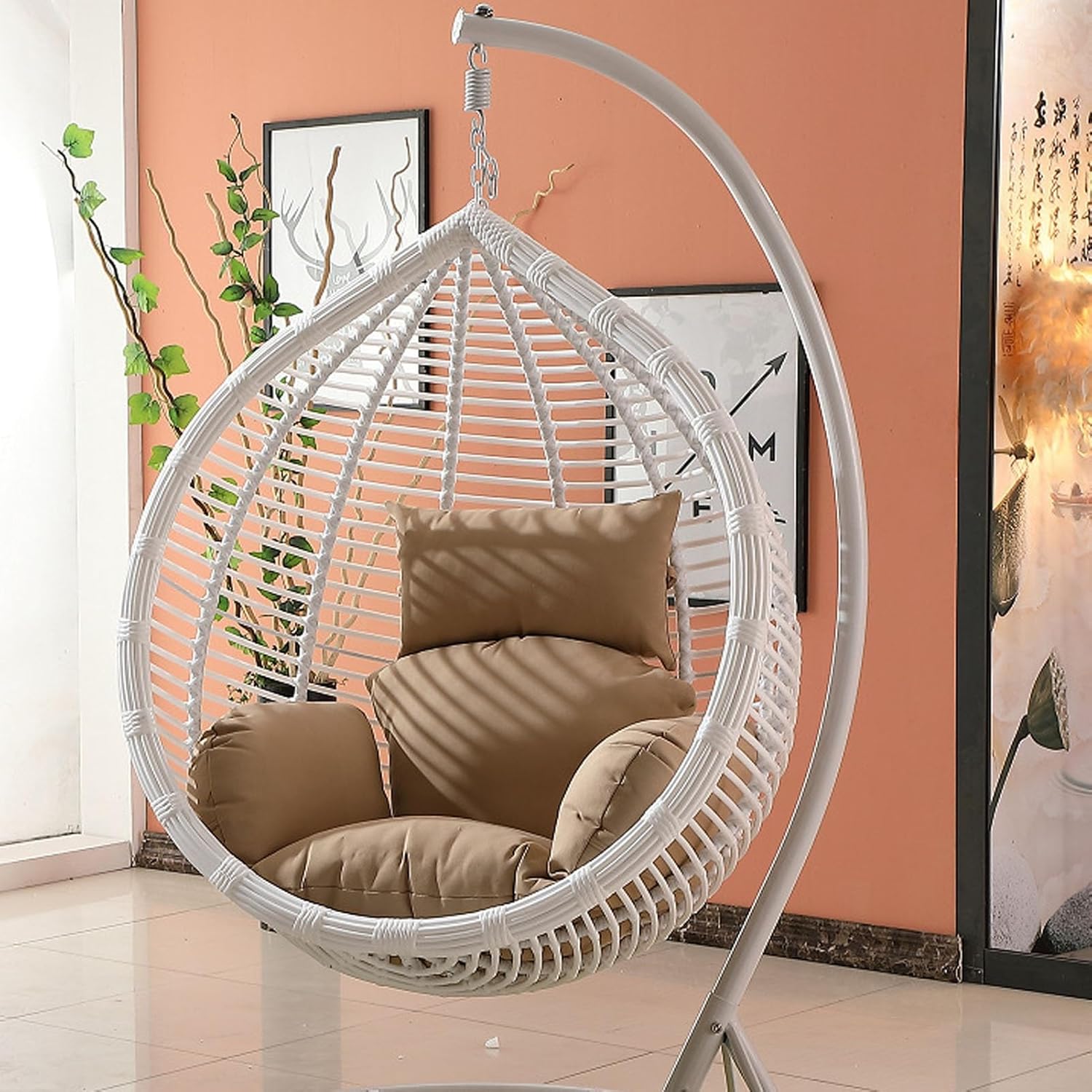 Single Swing Hanging Egg Chair Cushion Oversized Seat Hanging Mattress Basket Swing Chair Pads Suitable for Indoor and Outdoor Terraces and Backyard (Chair NOT Included) (Color : Brown)