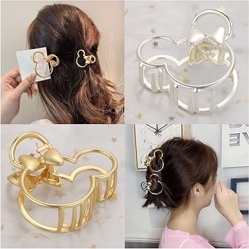 4Pcs Metal Hair Claw Clips Large Gold Silver Hair Clips Bear Head Hair Claw