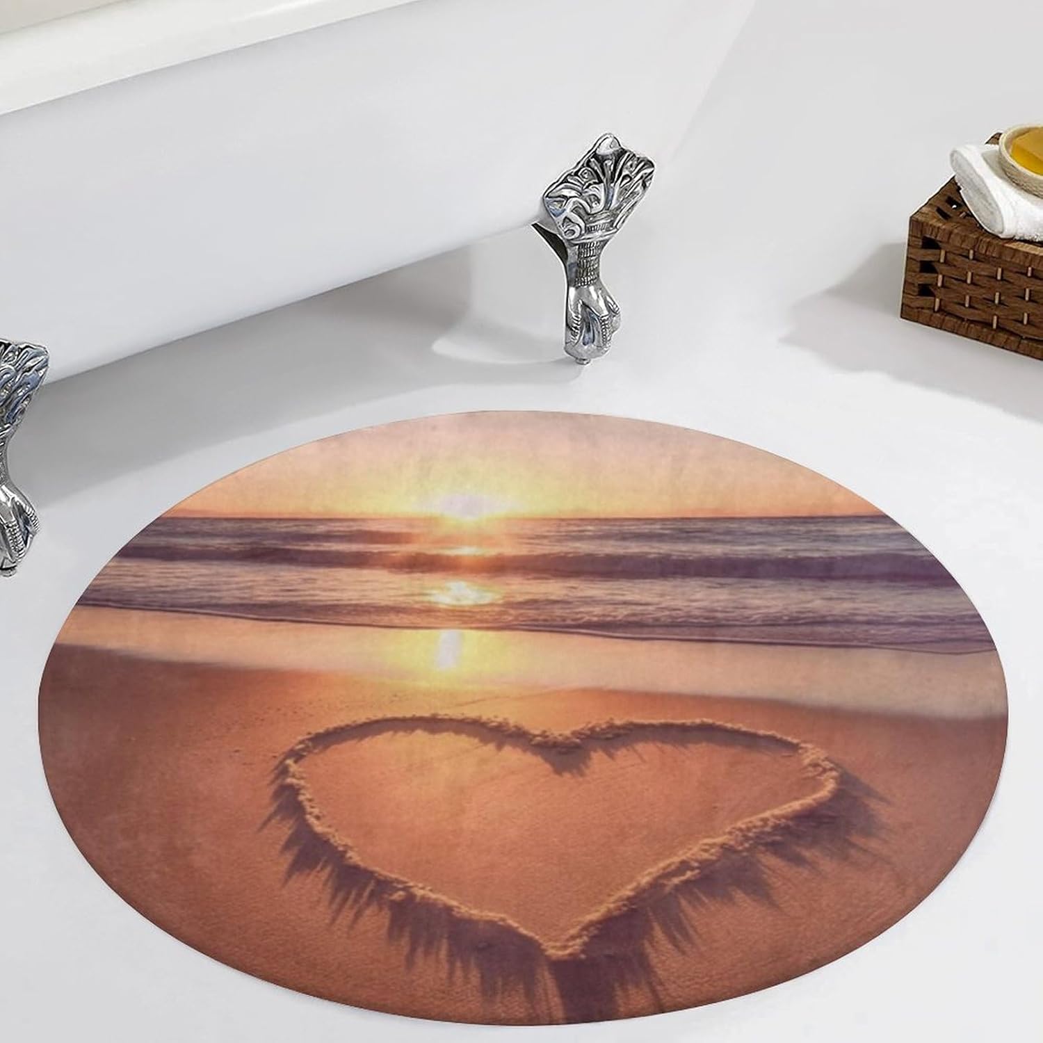 Beach Sunset Doormat Round Floor Mat Washable Non-Slip Indoor Outdoor Area Rug for Bedroom Living Room Home Decor 35.4"