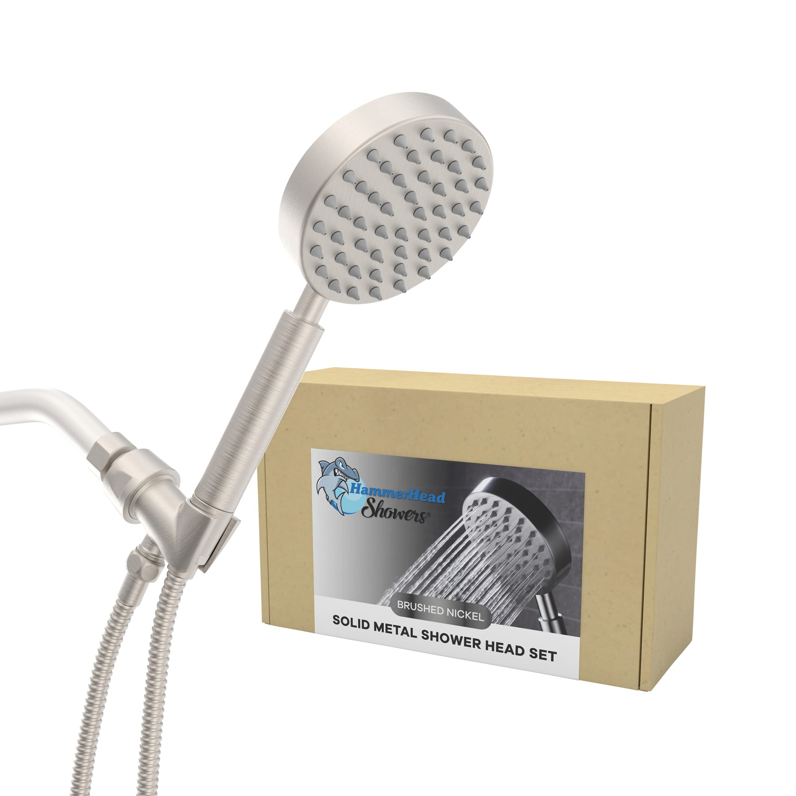 100% Solid Metal Hand Held Shower Head Set with 2.5 GPM High Pressure Spray Wand, 72" Long Stainless Steel Hose & Brass Holder Bracket for Hotel Quality, Brushed Nickel