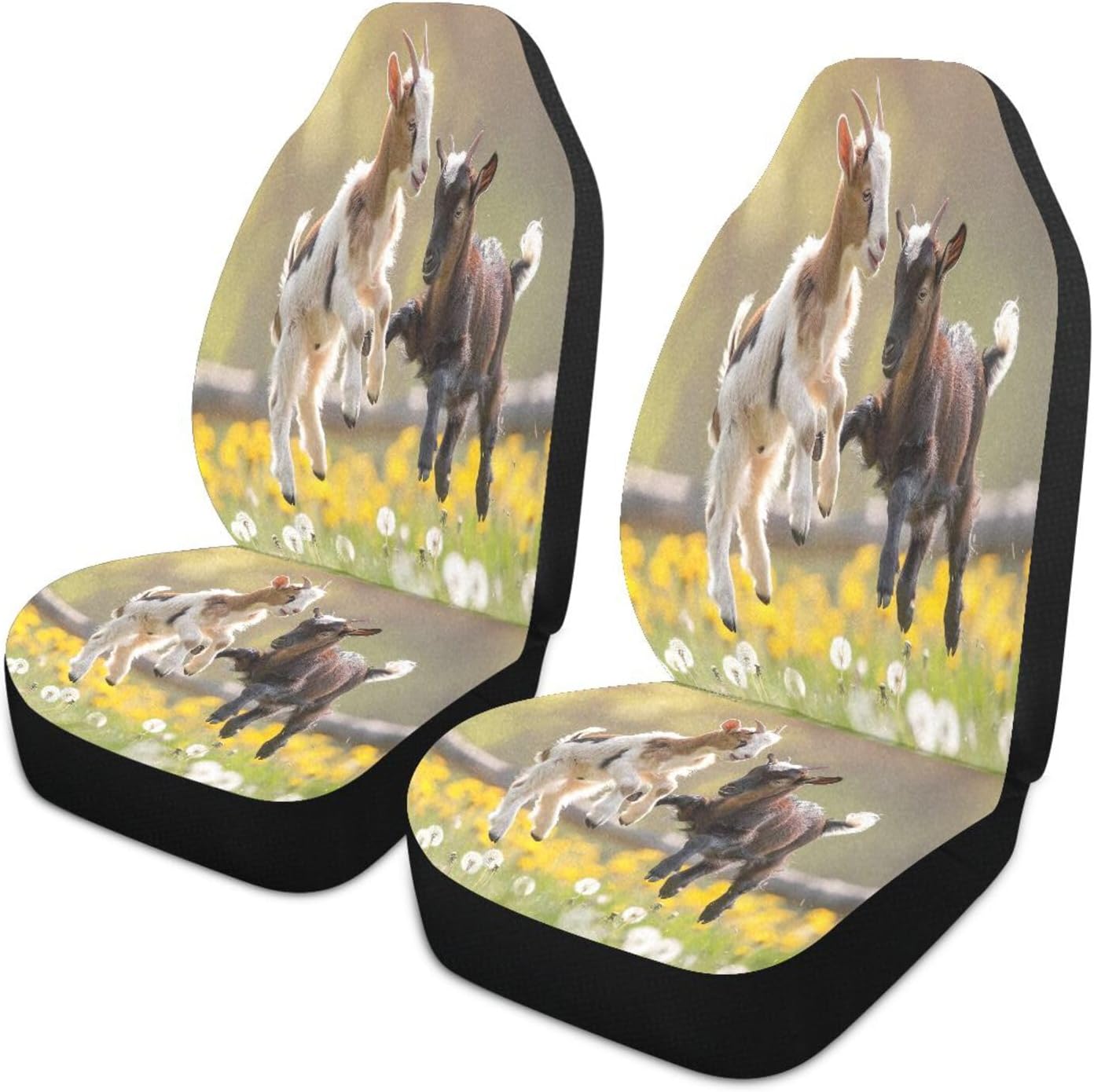 Playful Goats Pattern Car Seat Covers Set of 2 Auto Front Seats Protector High Stretch Back Easy Install Bucket Seat Cover for Car, SUV, Truck