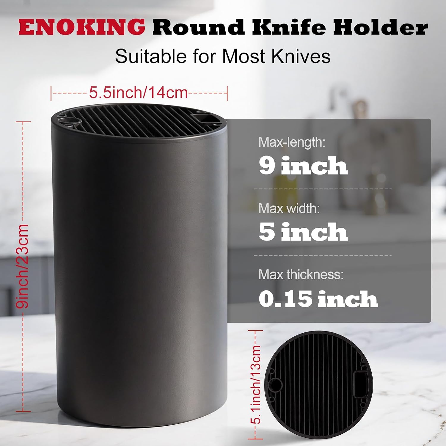 Universal Knife Block Holder, Large Capacity Round Knife Organizer, Detachable Kitchen Knife Storage Block, Easy to Clean, Fits Up to 14 Knives and 8-Inch Blades