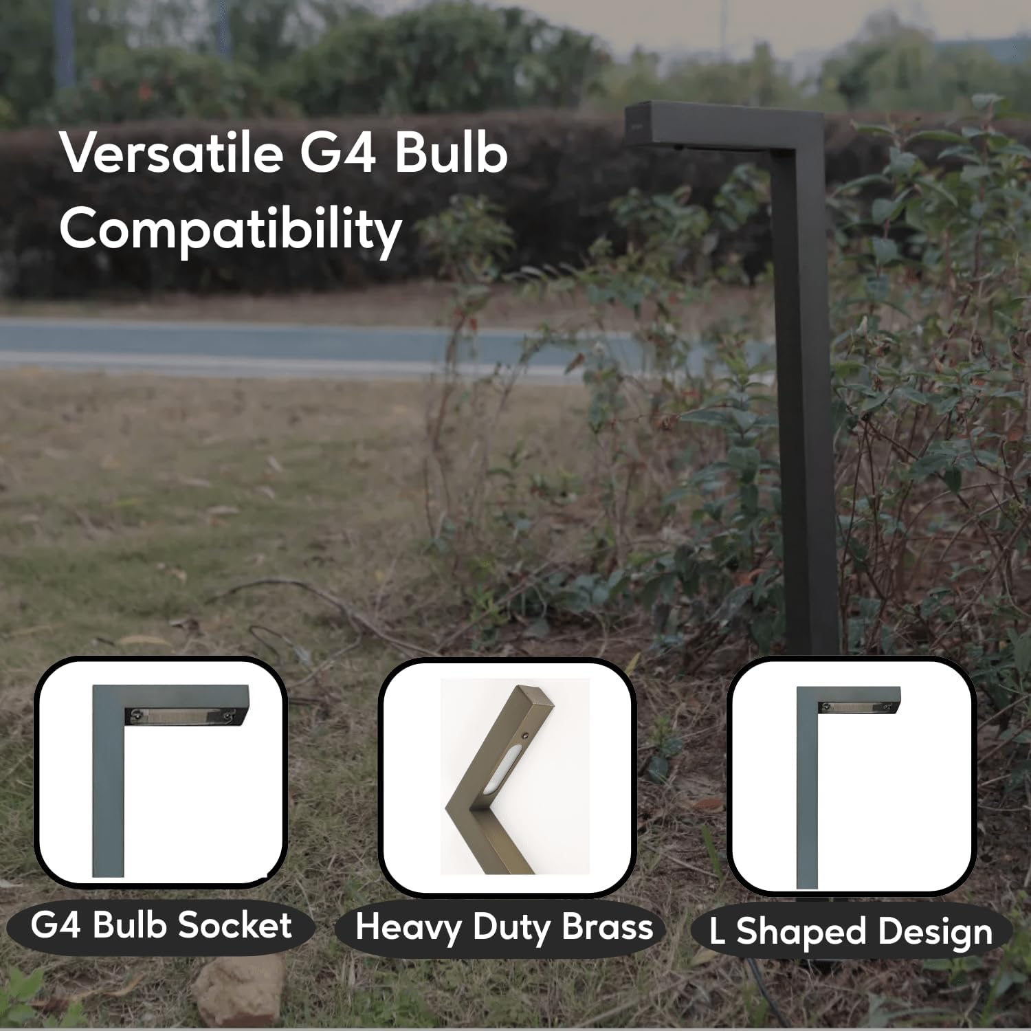 12V Low Voltage Landscape Path Lights: Brass Wired, Outdoor LED and Halogen Waterproof Garden Lights, L-Shape Bronze for Yard Walkway and Driveways, 2 Watt G4 Base LED Bulb Included