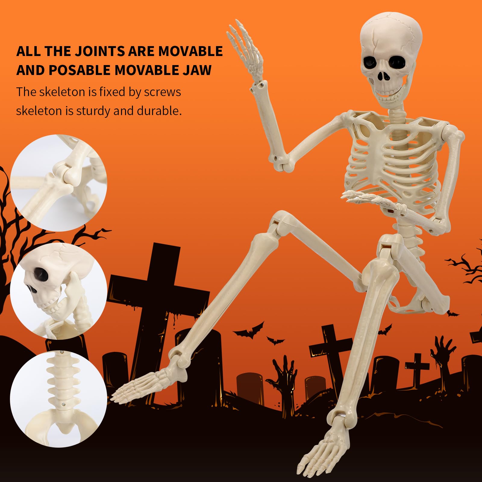 Squelette De Décoration D'Halloween De 91,4 Cm, Squelette Réaliste En Plastique Avec Articulations Mobiles Pour Fête D'Halloween, Pelouse, Décoration De Maison Hantée