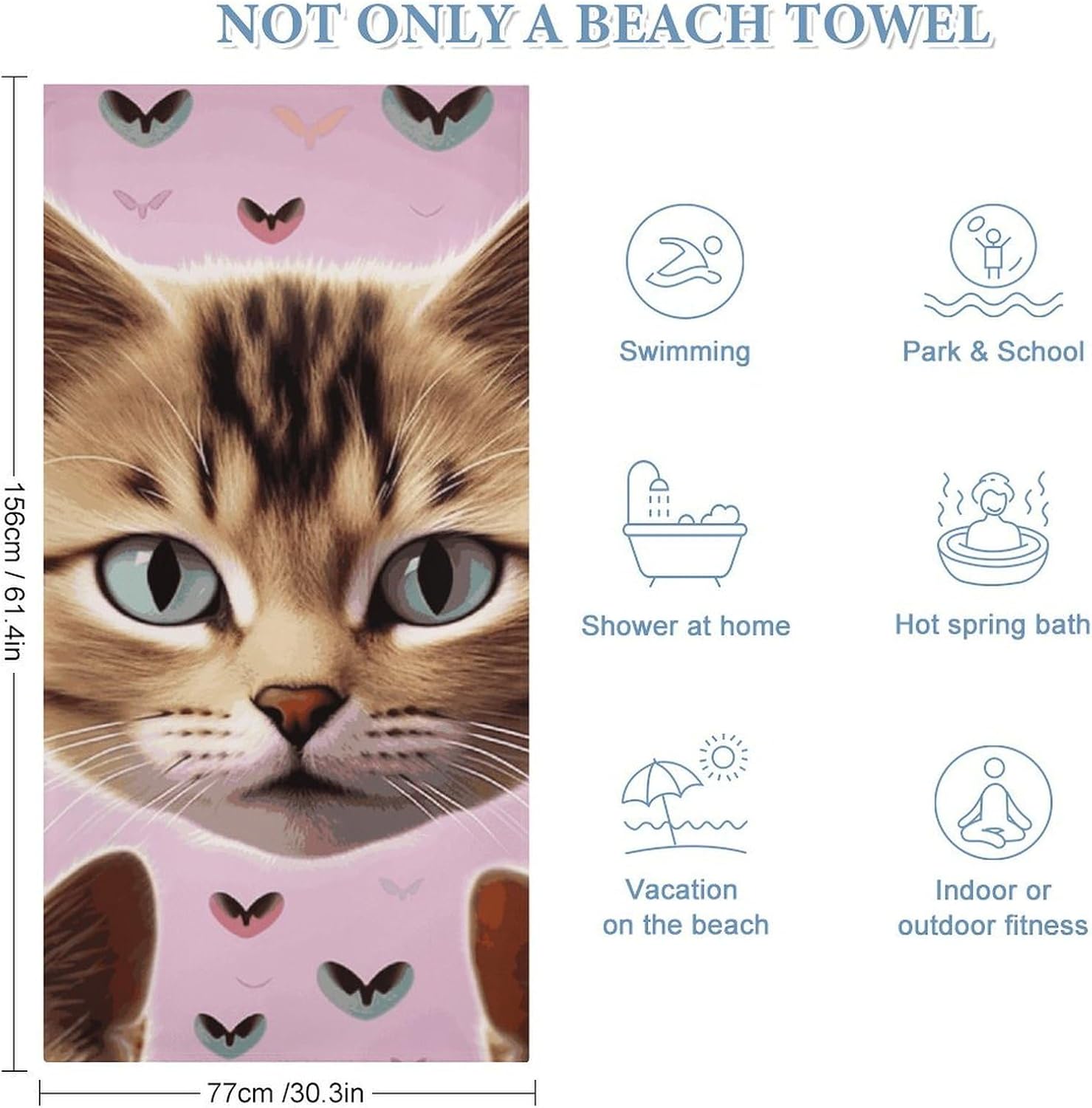 Carttoon Cat Oversized Beach Towel Set 31x 61 in image 2