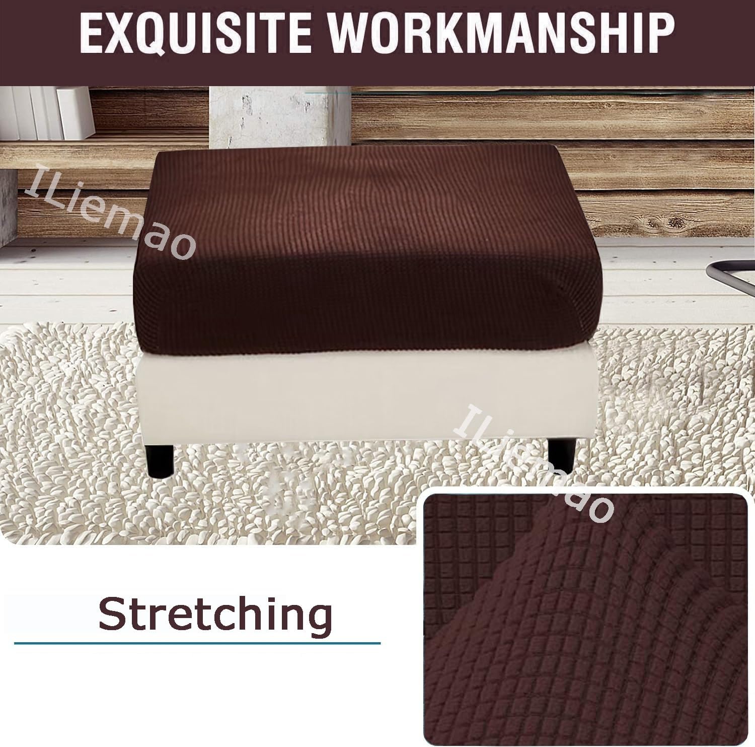 Super Stretch Soft Fit Ottoman Cover Slipcover Square/Rectangular for Foot Stool 20x27in/50x68cm 18x22in/45x55cm Furniture for Living Room with Elastic Bottom，Washable(G10,45-55 cm/18-22 in)
