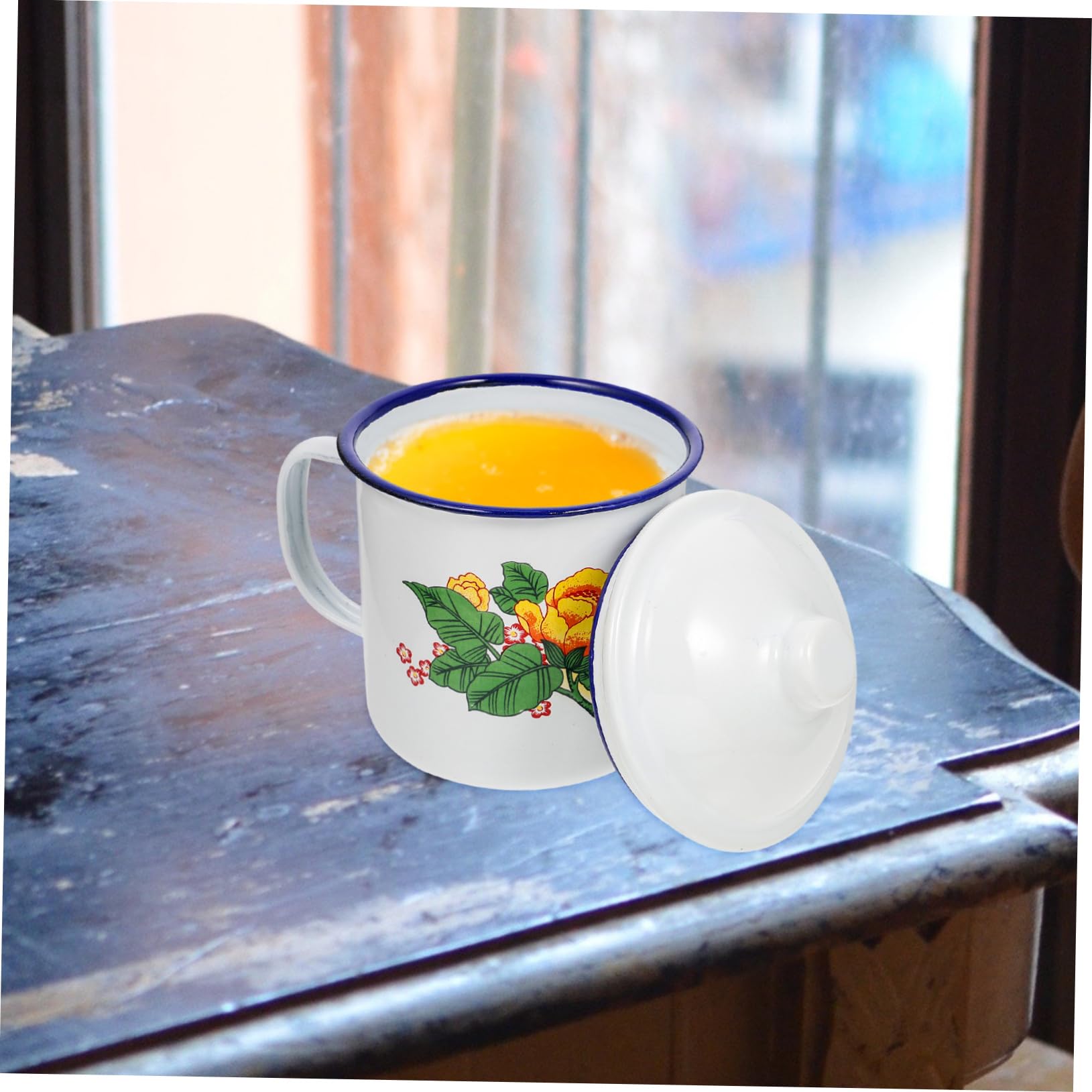 SOIMISS Tazza da Tè Retrò in Smalto 500ml Coperchio, Design Manico Isolante, Lavabile a Ampia Apertura, Set 2 Pezzi per Uso Domestico e Campeggio Stili multipli