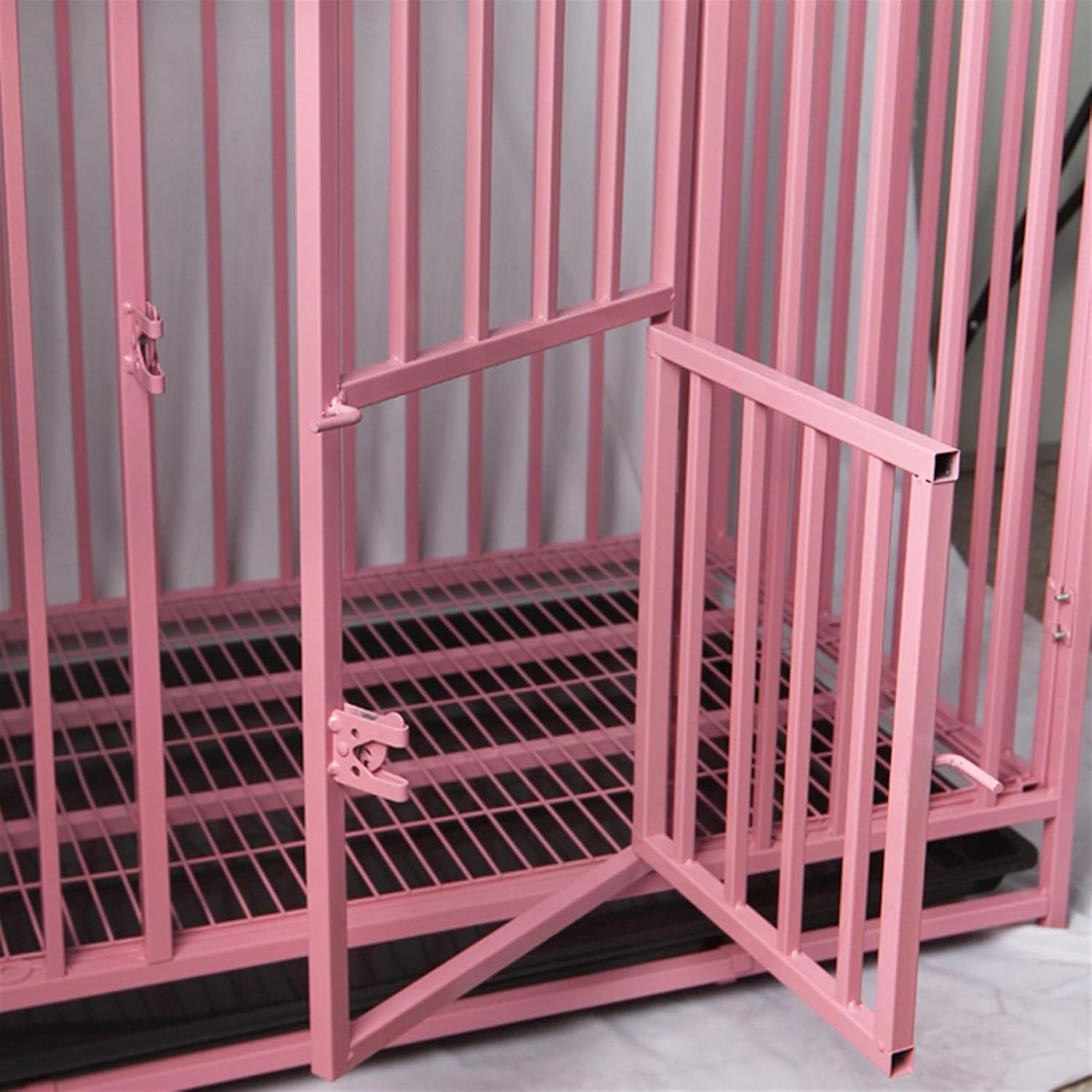 Dog cage Indoor Full Square Tube Metal Dog Cage Folding Large Dog Medium Dog with Toilet Pet Cage Dog Pet Cage Kennel W/Tray and Casters Dog House (Medium)