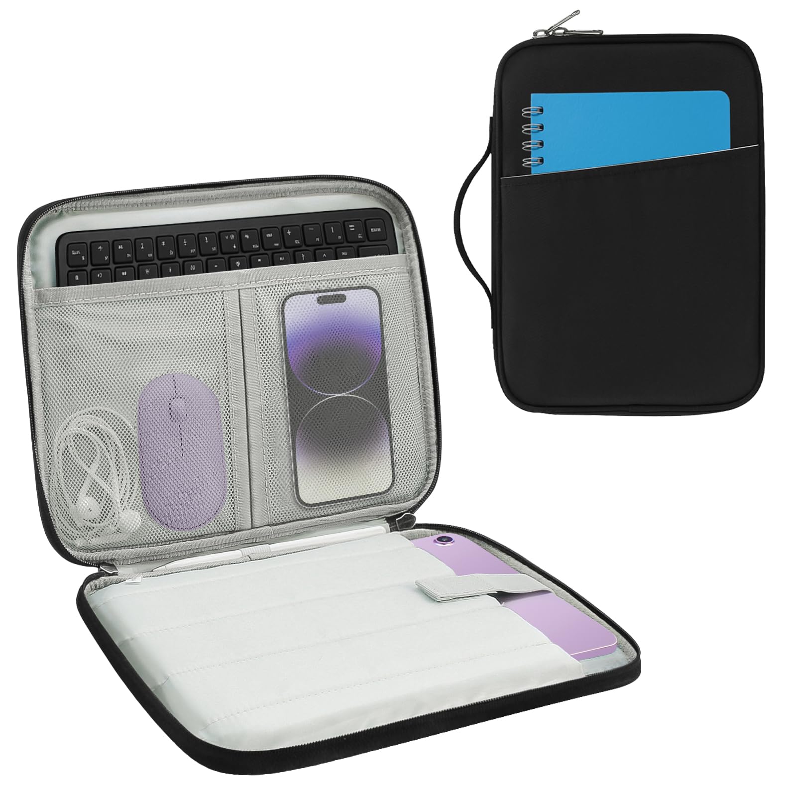Tablet Sleeve Case with Handle,Fleece Lined Shock Absorption Travel Bag, Waterproof Oxford Cloth Leather & Accessory Pocket (11 in)