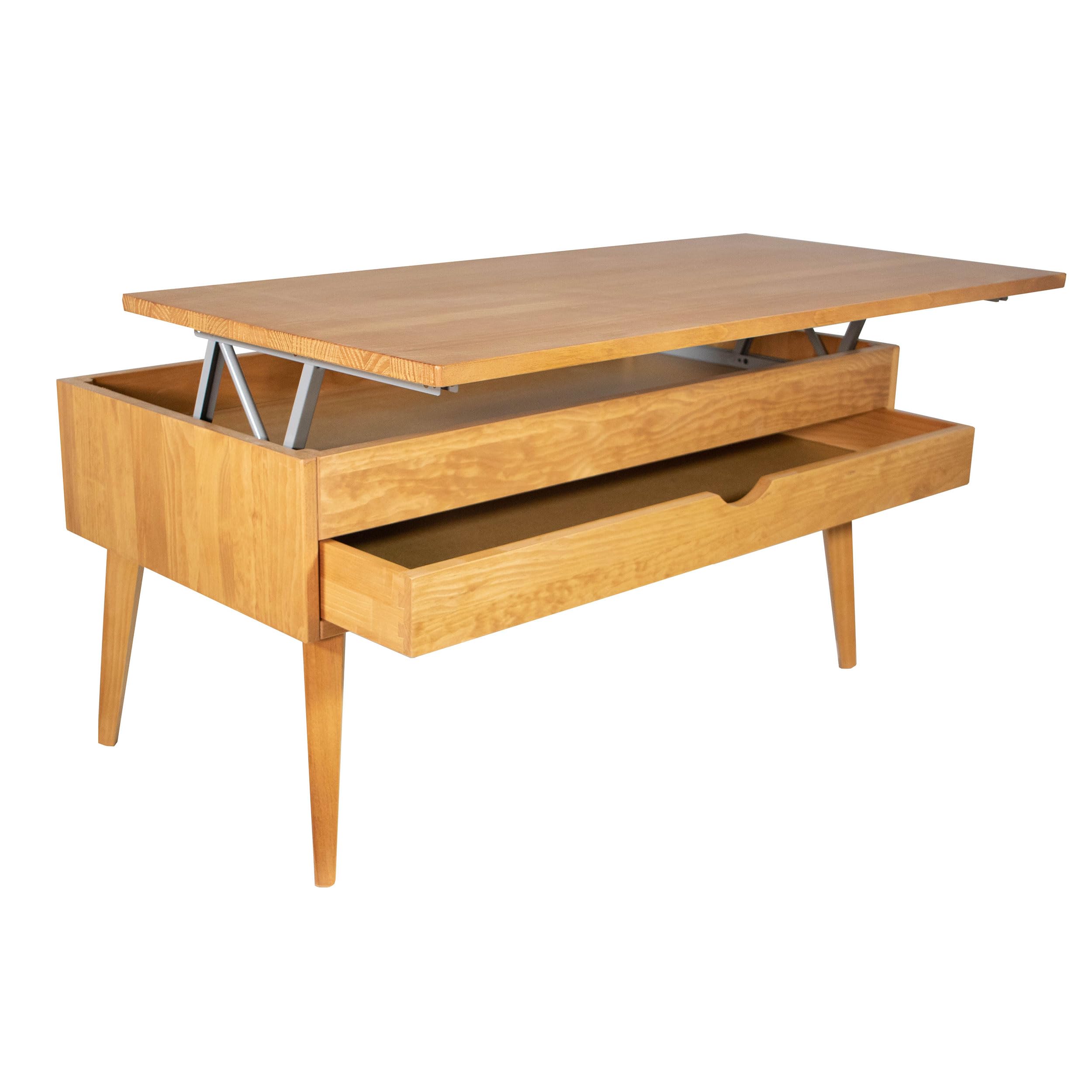 LoMasCasa - Mesa de Salon de Centro Colección Sonka Elevable con Cajón Deslizante de Madera Natural Maciza Disponible en Color Madera de Cerezo con Pata Conica - 100x50x48 cm