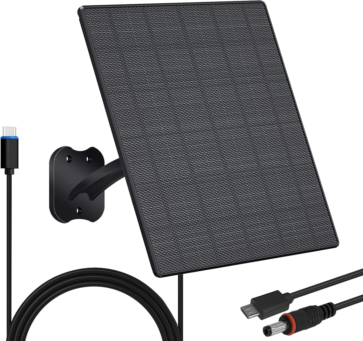 Zivif 10W Solar Panel for Security Cameras, 5V Solar Charger with USB-C/Micro USB/DC 5.5x2.1mm Ports, IP66 Waterproof, Adjustable Mount & 7.2FT Cable