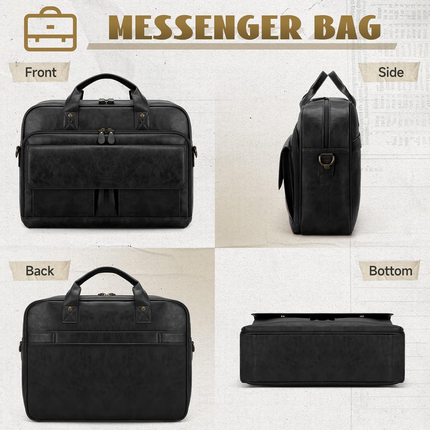 RAINSMORE Mens Laptop Bag PU Leather Messenger Bag 15.6 Inch Briefcase Vintage Computer Satchel Bag for Work Business - Image 7