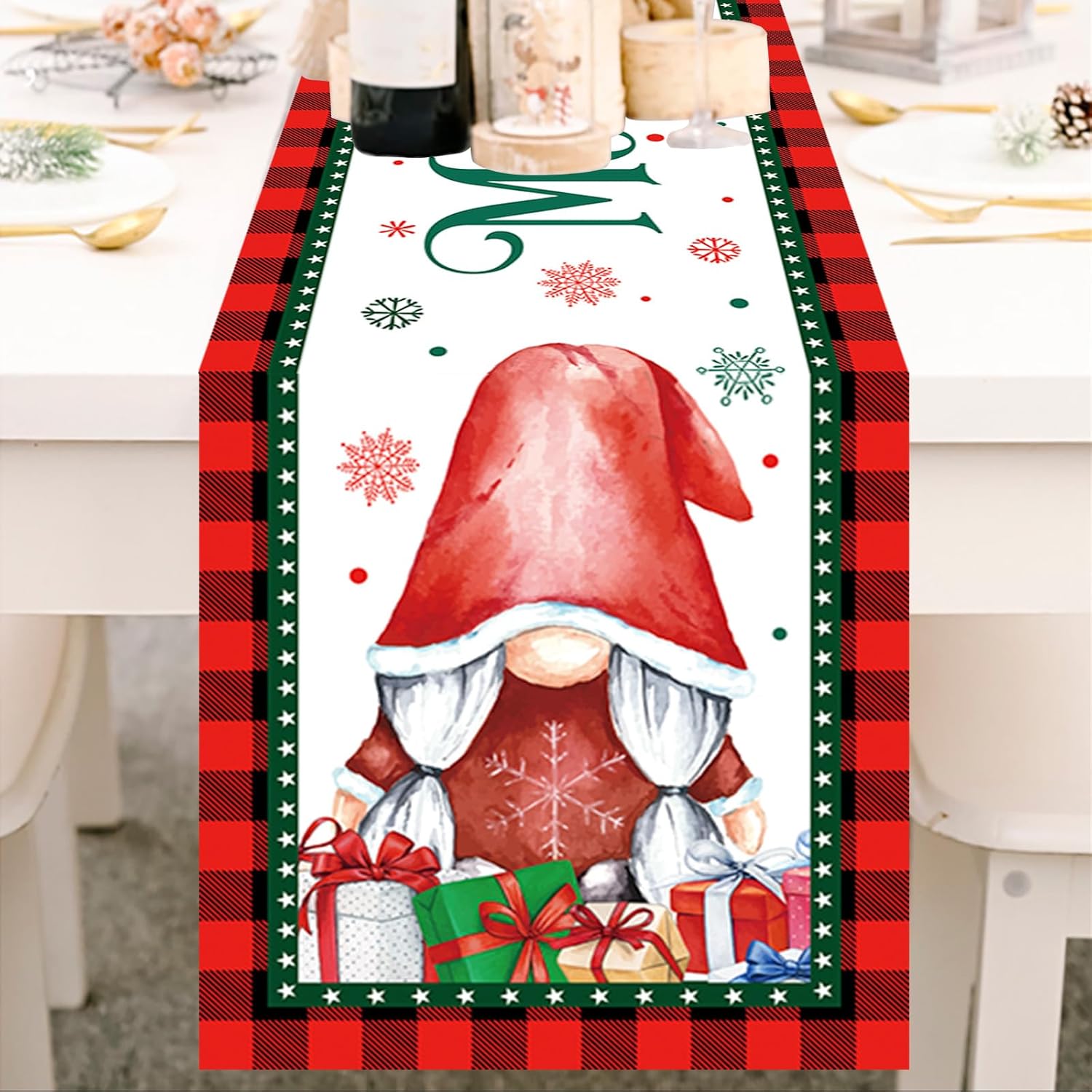 Christmas Table Runner, Gnome Merry christmas Runner for Table, Red