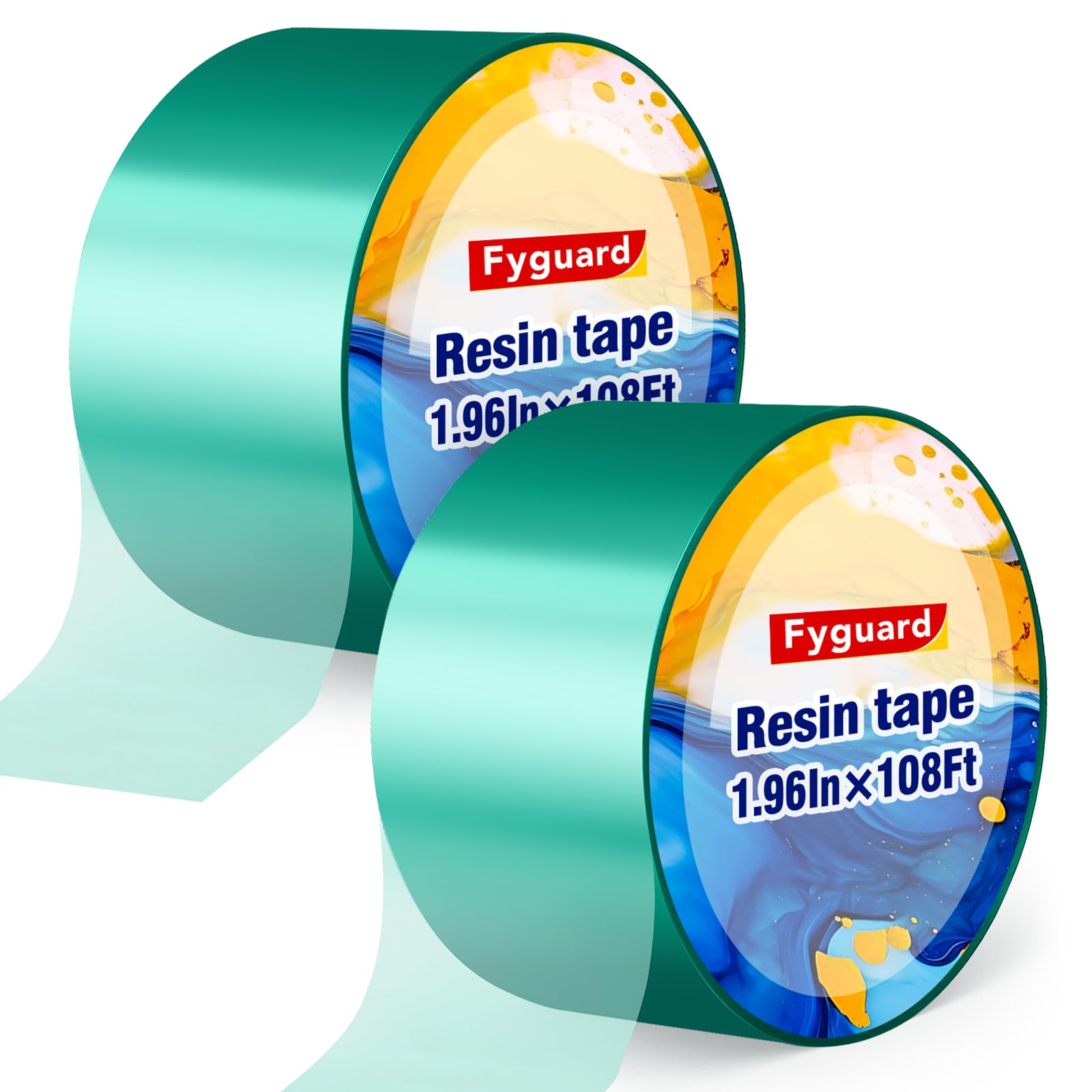 Fyguard 2 Rolls Resin Tape for Epoxy Resin Molding, 50mm x 33m Thermal Adhesive Tape High Temperature Resistance Green Tape for River Tables Spray Painting Welding Electronic Heating, No Residue