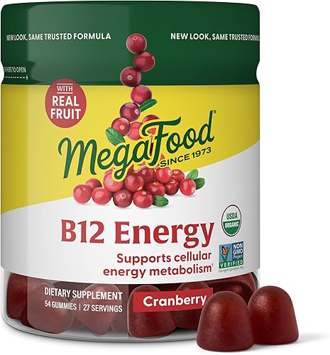 ​Gomitas energéticas de vitamina B12 MegaFood – Veganas – Con vitaminas metil B12 para apoyar la producción de energía celular – Arándano –