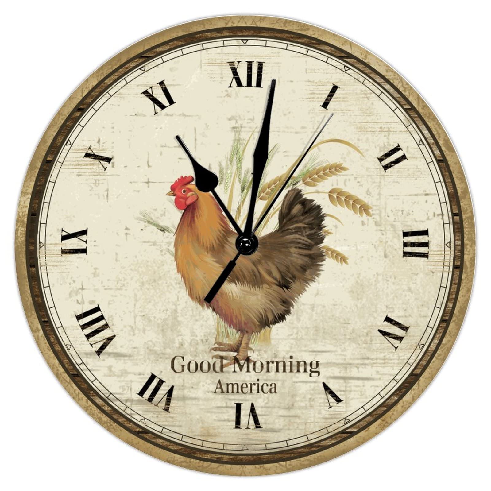 Horloge murale coq silencieuse de 38 cm à piles style ferme vintage