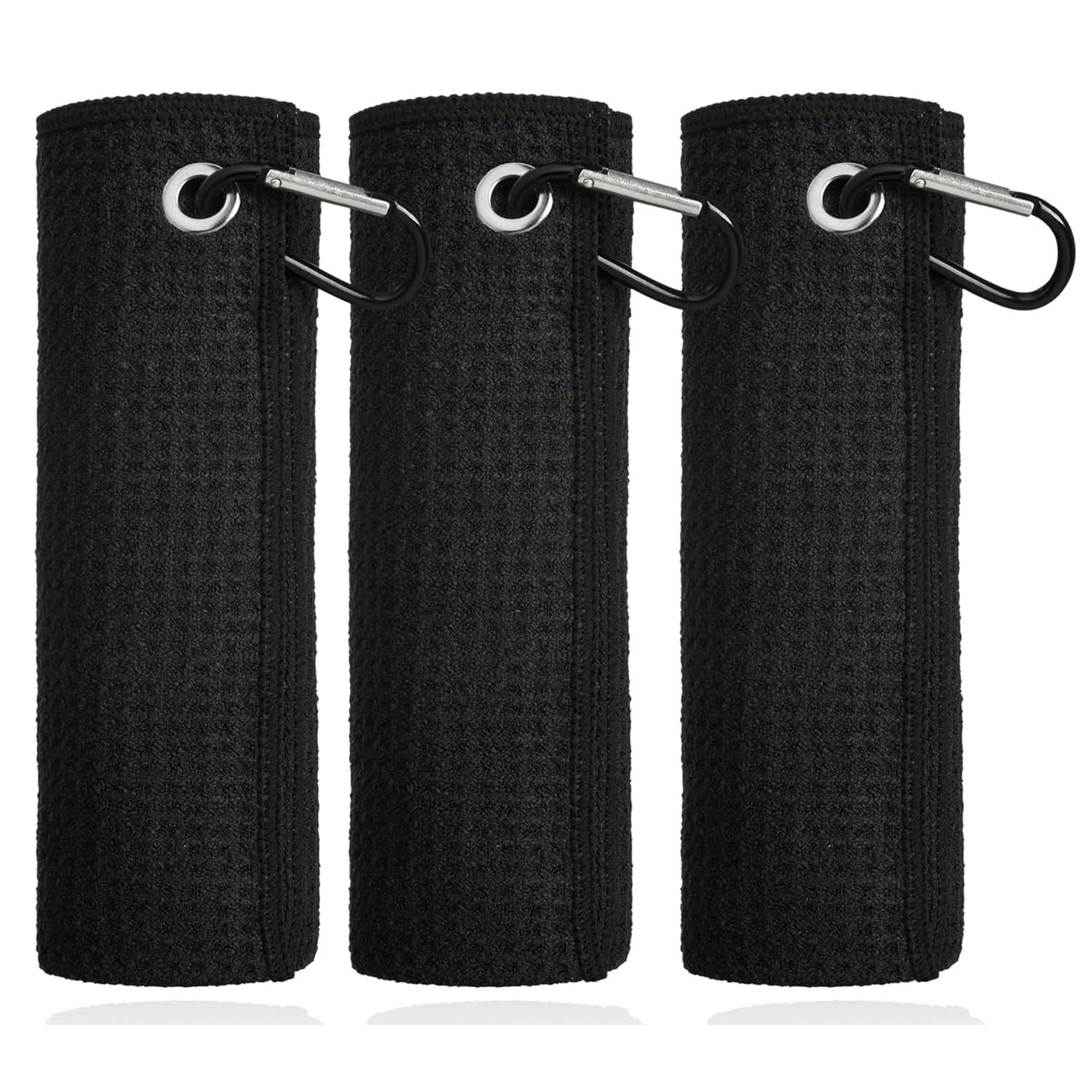 MEISO Toallas de Golf Microfibra 40xcm Ultra Absorbente Mosquetón Diseño Gofre Secado Rápido Negro