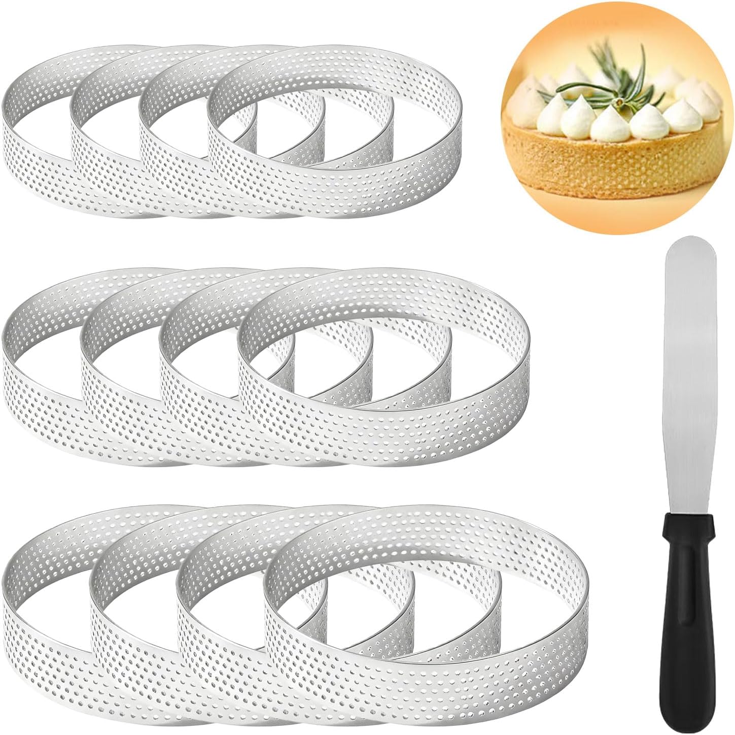 12 St ck Mousse Tartelette F rmchen Dessertringe Tortenring Klein Edelstahl Tartlettf rmchen mit L ftungsl chern Backringe f r Torten Geb ck Minikuchen Mini-Pizzen Muffins 6/8/10 cm