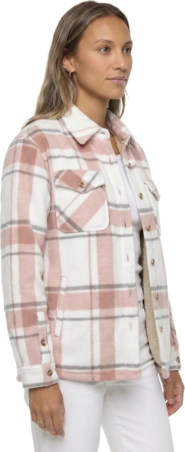 Sage Collective Women's Plaid Sherpa-lined Shirt Jacket – Plush Fleece Shacket With Pockets