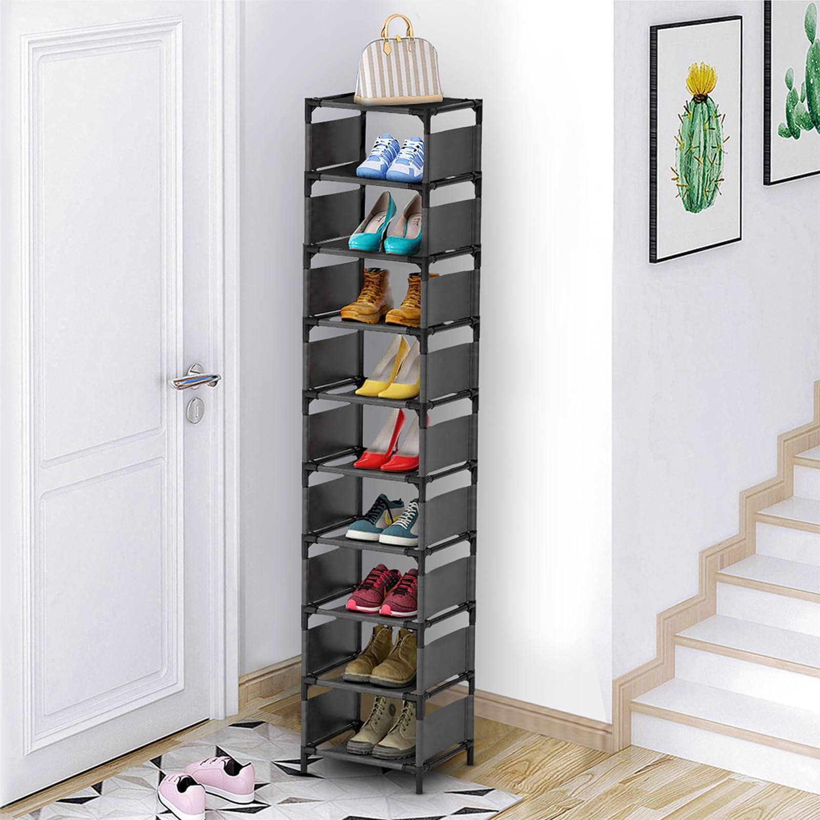 esonstyle Scarpiera a 10 Ripiani, Scaffale Portascarpe in Stretta Metallo per 10 Paia di Scarpe, Scarpiera Verticale, Organizzatore per Scarpe Alta per Ingresso, Soggiorno e Corridoio